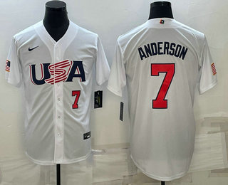 Men%27s USA Baseball #7 Tim Anderson Number 2023 White World Baseball Classic Stitched Jersey